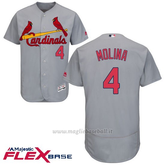 Maglia Baseball Uomo St. Louis Cardinals Yadier Molina Grigio Majestic Autentico Collezione Flex Base Grigio
